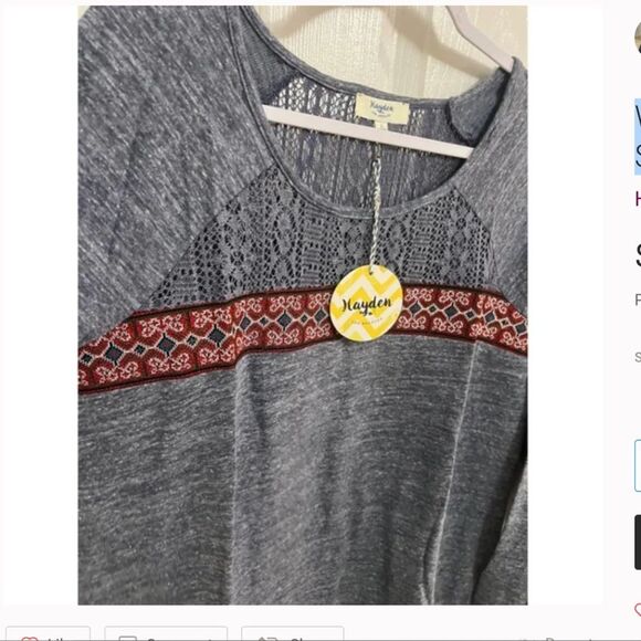 Hayden Los Angeles NEW top with crochet & embroidery, denim blue boho GIFTABLE - Picture 7 of 8